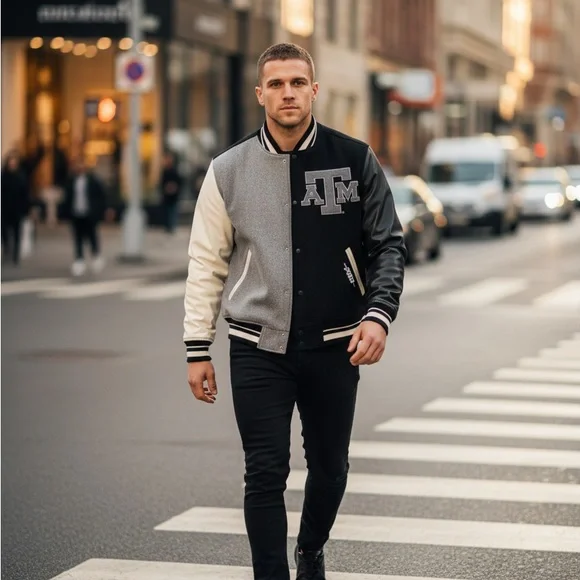 Pro Standard Texas A&M Aggies Black Gray Cream Varsity Jacket Men's L - Picture 2 of 3